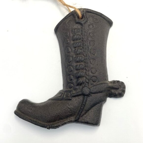 Vintage Cast Iron Cowboy Boot Plaque Sign Ornament Rustic Ranch Wall Decor - Picture 2 of 3